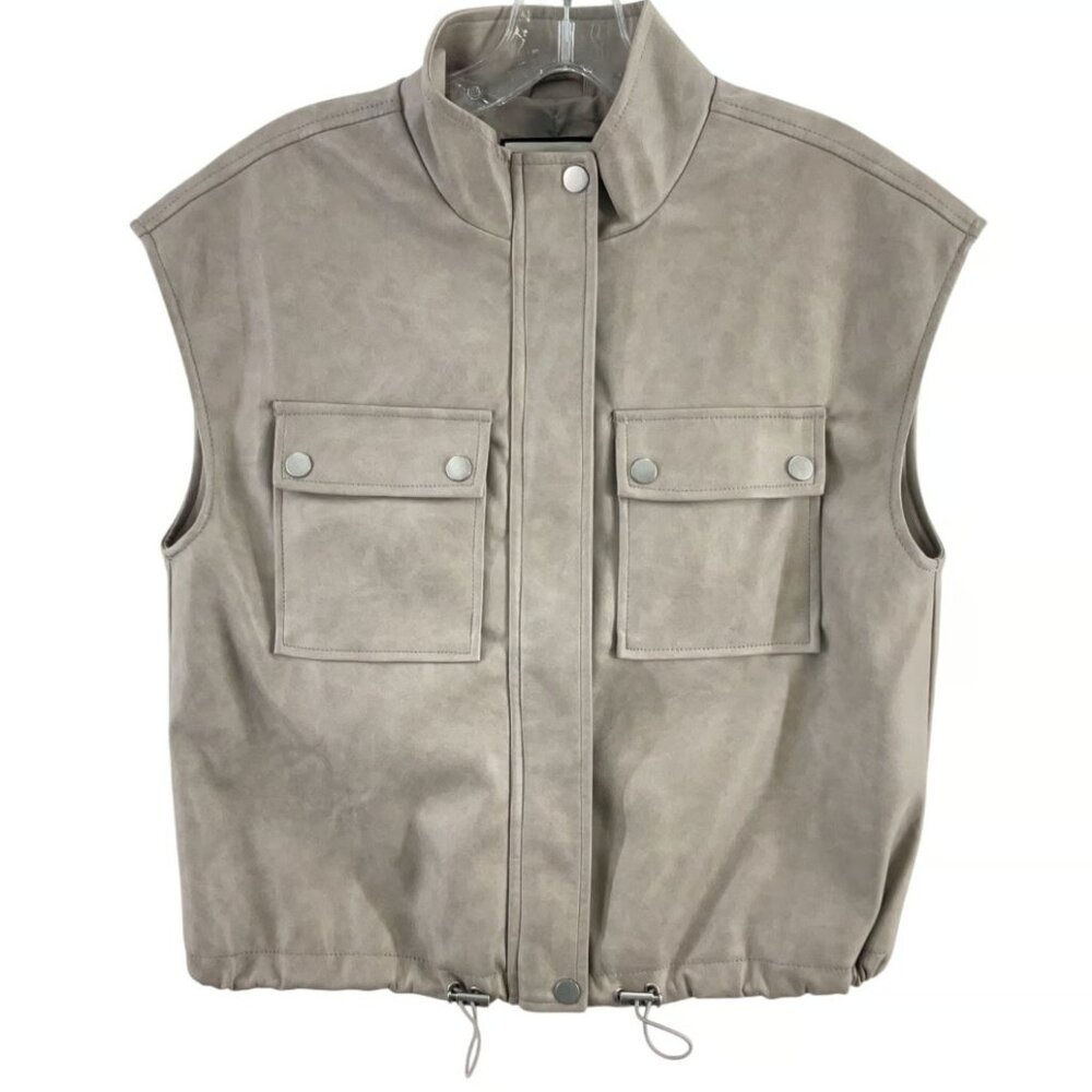 Bagatelle NY Grey Faux Leather Moto Zip Vest Sleeveless Jacket